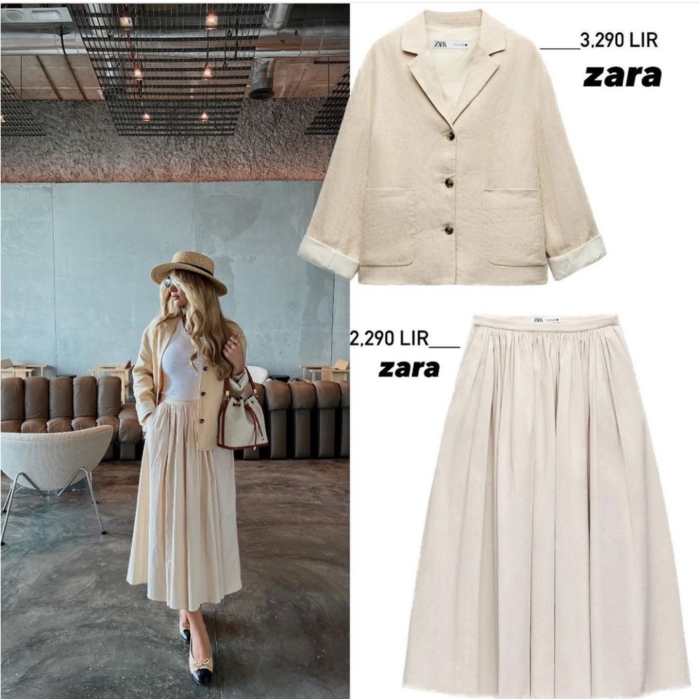 Zara 100% Linen Blazer Jacket Coat Beige Cream Neutral ZW Collection lined S NWT - Picture 3 of 16